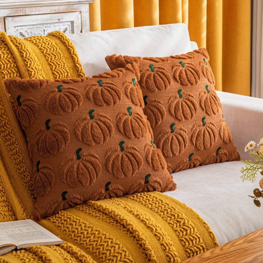 6735 Pumpkin Fall Decorative Throw Pillow Covers 18"x18", Set of 2 Rust